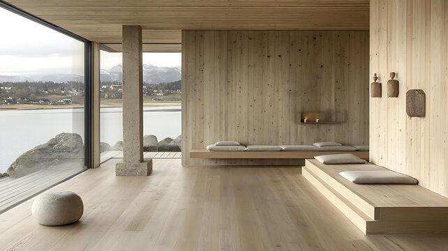 湖景現(xiàn)代木質(zhì)小屋內(nèi)景