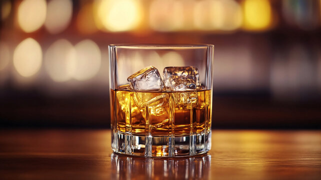 威士忌加冰塊酒杯