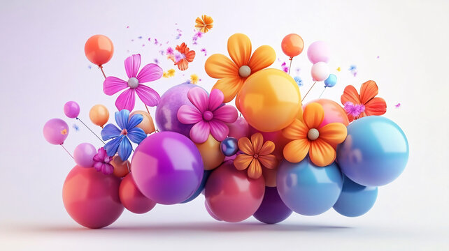 3d卡通可愛花束元素