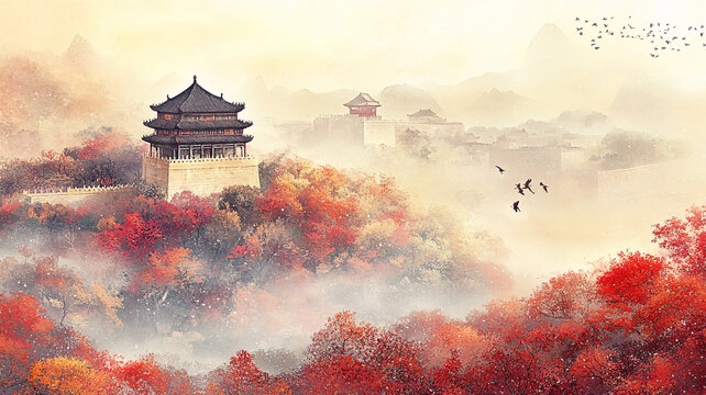 樓閣山水意境畫(huà)