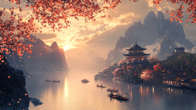 山水樓閣雅致意境風(fēng)
