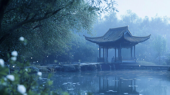 霧中亭子