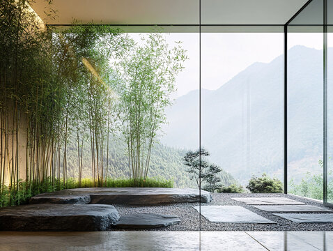 窗外竹景茂密竹林
