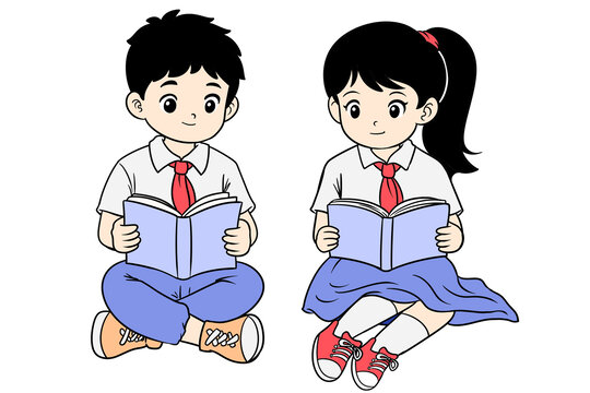 卡通看書的小學(xué)生