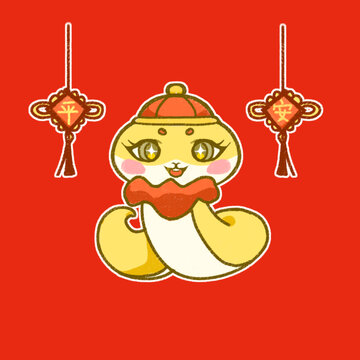 平安蛇年可關(guān)白描邊