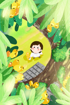 二十四節(jié)氣夏天立夏枇杷熟了摘枇杷卡通插畫