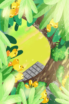 夏天節(jié)氣立夏枇杷豐收卡通手繪兒童插畫無人