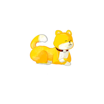 趴著的狗中華田園犬PNG免扣素材手繪插畫