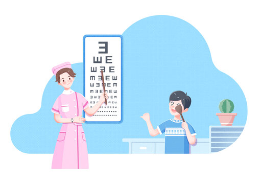 護士給病人檢查視力醫(yī)療科普插畫