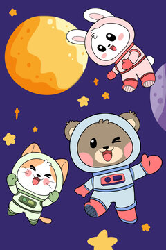 卡通星球小動(dòng)物宇航員