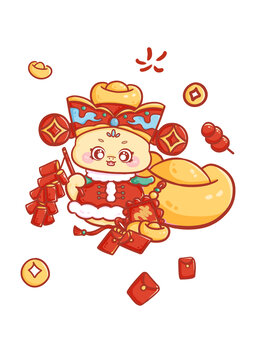 蛇年財神福娃拜年新年