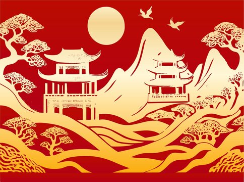 新中式山水背景