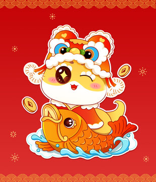 蛇年新年卡通IP插畫年年有魚
