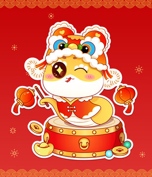 蛇年新年卡通IP插畫新年快樂