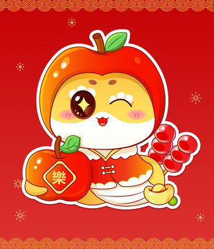 蛇年新年卡通IP插畫平安喜樂