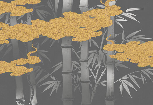 新中式竹子祥云背景墻