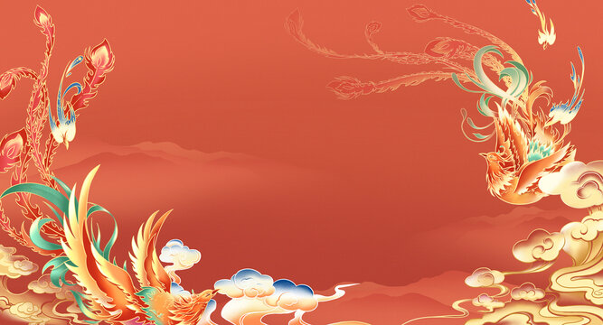 鳳凰元素紅色背景