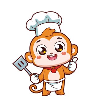 卡通可愛小猴廚師形象矢量圖