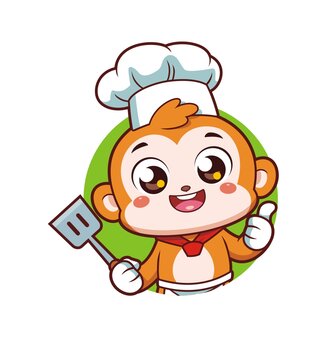 卡通可愛小猴廚師頭像矢量圖