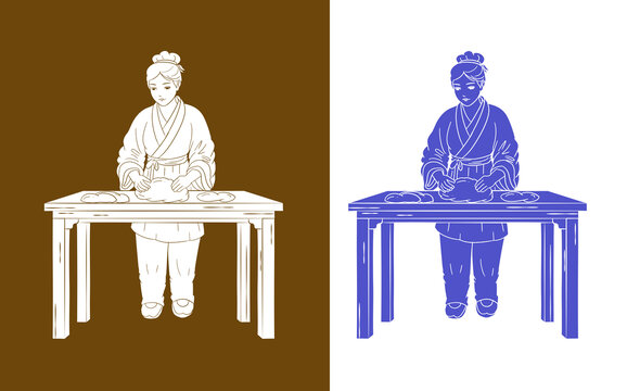 揉面白描