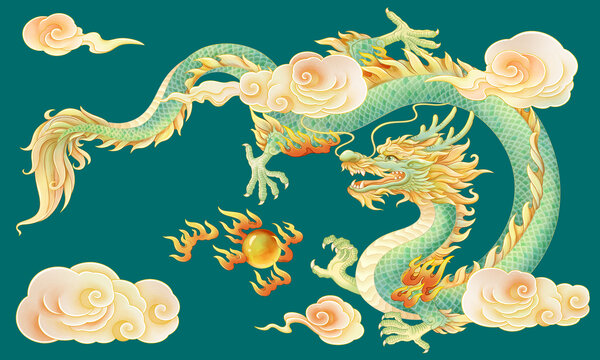 青龍戲珠國(guó)潮包裝插畫