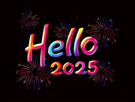 Hello2025蛇年漸變字窗花門貼