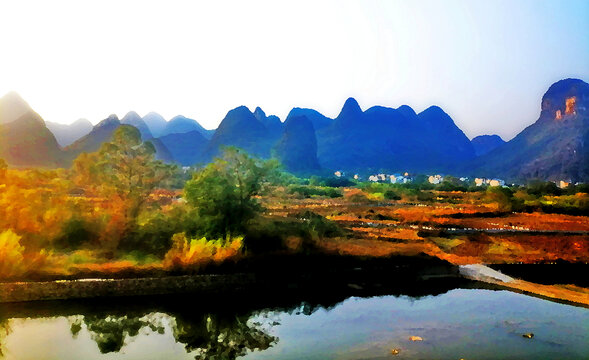 廣西山水油畫
