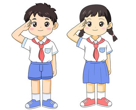 卡通紅領(lǐng)巾小學(xué)生敬禮