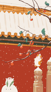 冬季雪景壁紙插畫(huà)