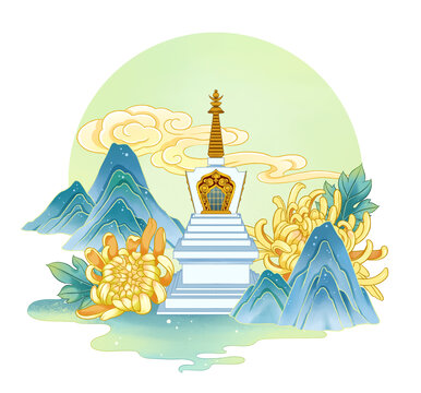 麗江白塔寺插畫