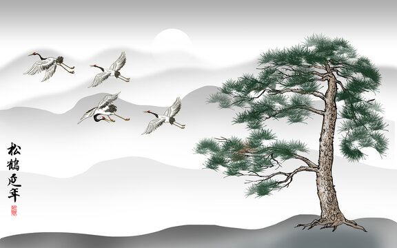 松鶴延年背景墻