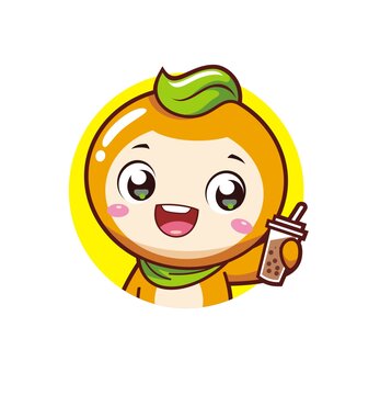 卡通可愛小橙子喝奶茶頭像矢量圖