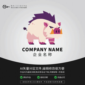 野豬動(dòng)物潮流時(shí)尚卡通LOGO