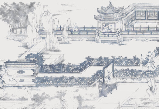 亭臺(tái)樓閣園林古建筑意境背景墻