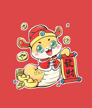 國畫水墨蛇年卡通