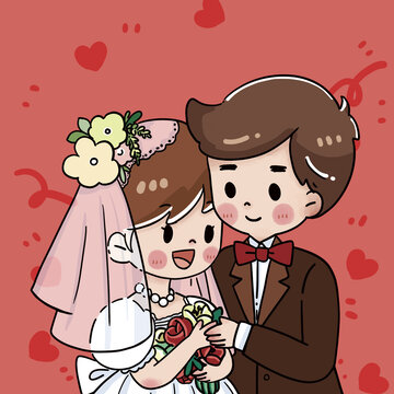 卡通婚禮插畫新娘新郎