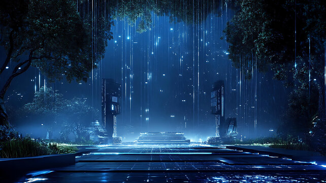 雨夜下的未來森林之路