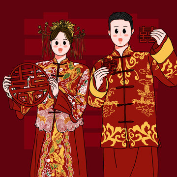 中式秀禾可愛手繪插畫