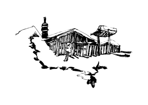 北方民居地窨子手繪鋼筆畫線稿