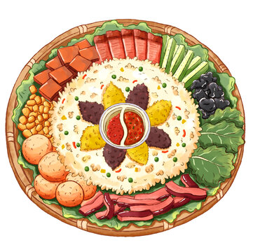 云南美食傣族手抓飯手繪插畫