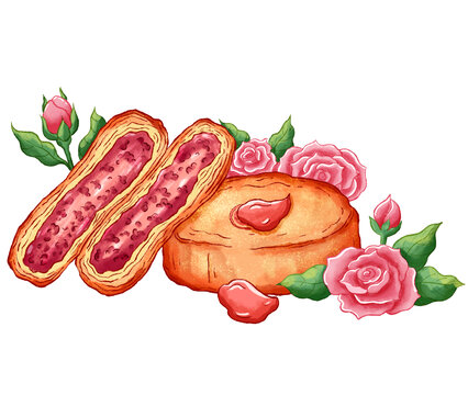 云南美食鮮花餅手繪插畫