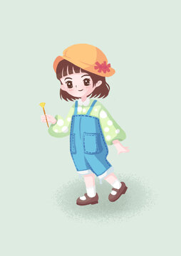 綠色畫筆小女孩