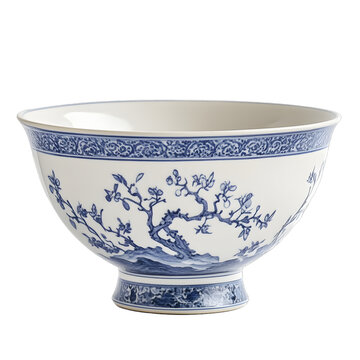 [免摳素材]青花瓷碗，碗上印有花卉圖案