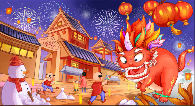 原創(chuàng)新年年獸插畫