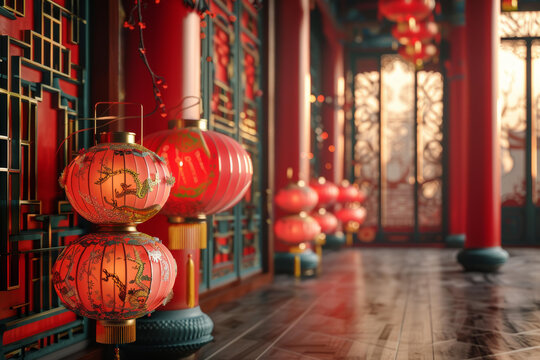 紅燈籠高高掛起，烘托出節(jié)日的氣氛