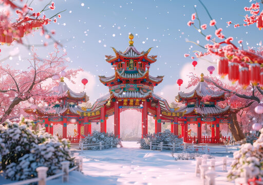 雪中賞梅圖