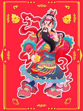 國潮國風新年門神關公門貼對聯(lián)春節(jié)年畫