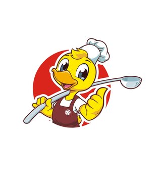 卡通可愛小鴨子廚師頭像矢量圖