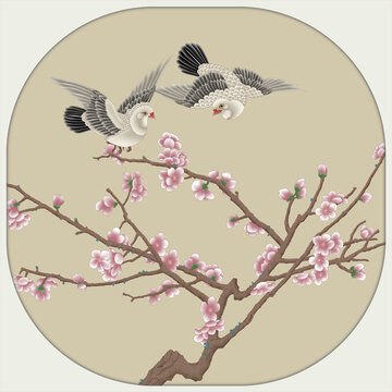 工筆畫梅花雙鴿
