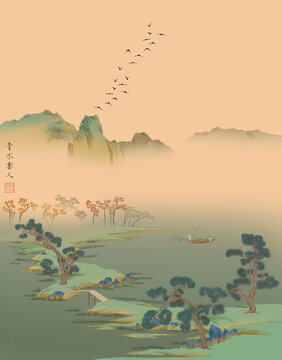 青綠山水立軸